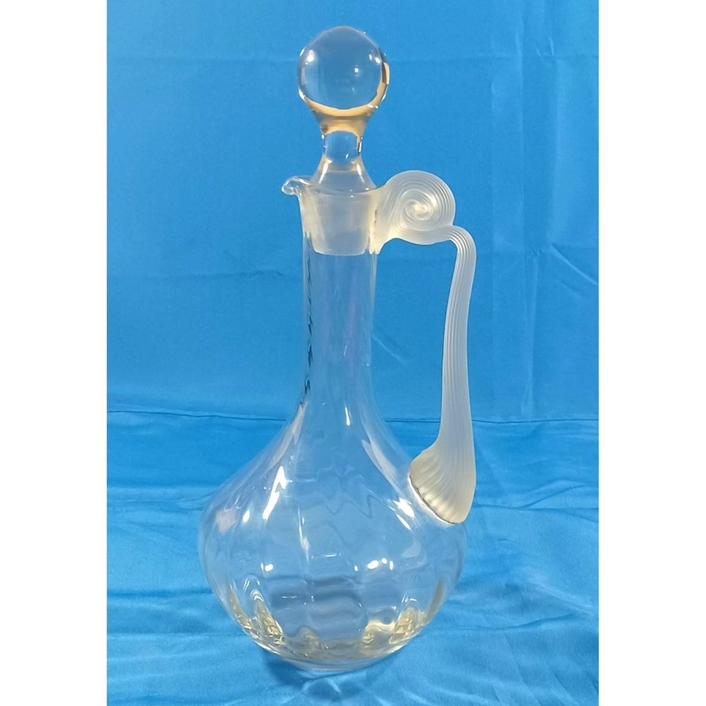 14.5" Lalique Style Art Deco Nouveau Frosted Glass Decanter Bottle Pitcher - Picture 2 of 8